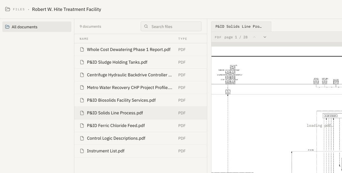 A P&ID open beside the document list